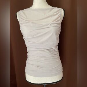 NWT Abercrombie & Fitch Ruched Sleeveless Top Sheer Mesh Overlay Light Gray M